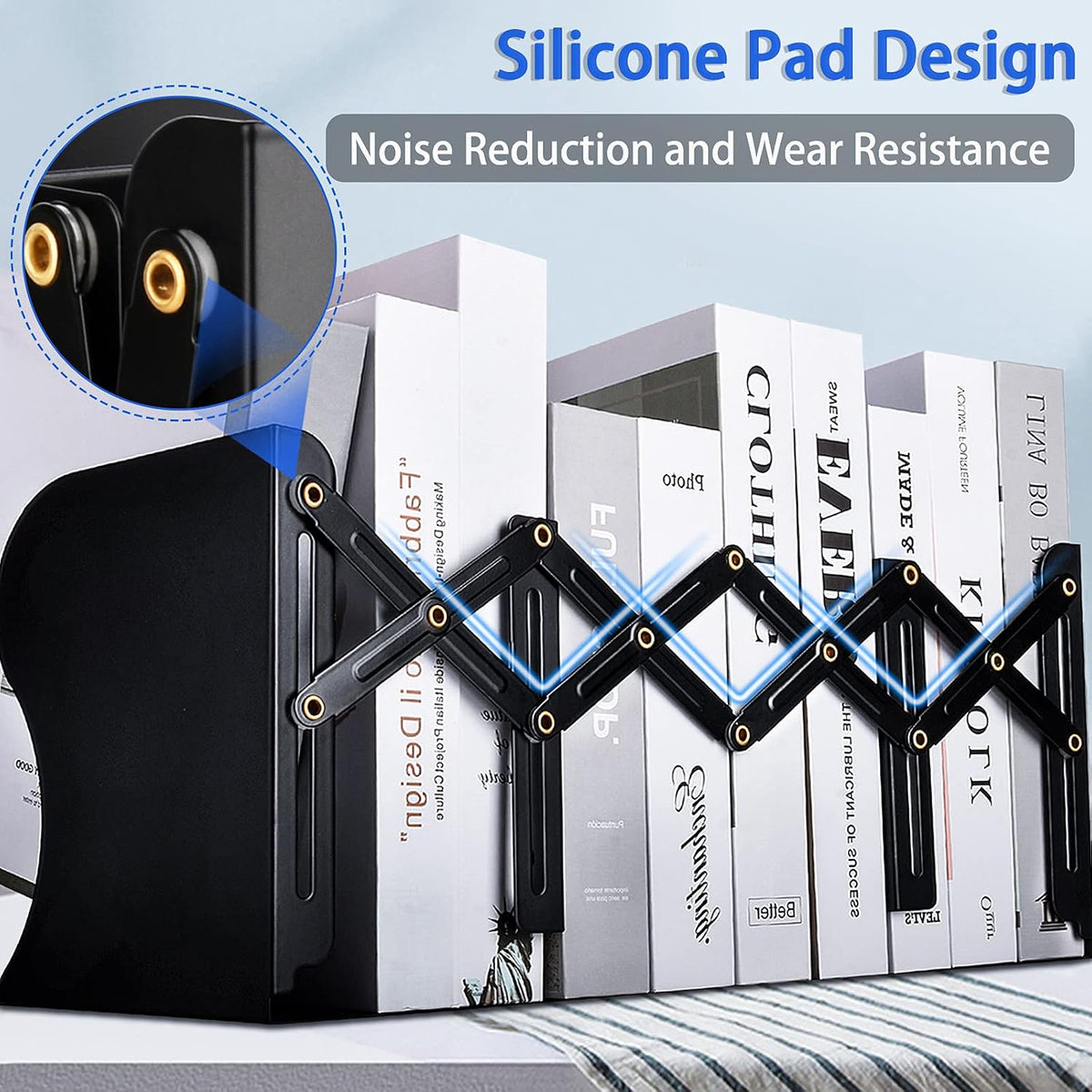 Non Skid Book Ends to Hold Books, Carooyac Metal Adjustable Book Ends Decorative Bookends for Home Office, Heavy Duty Kids Bookshelf Magazine Holder Book Organizer for Desk