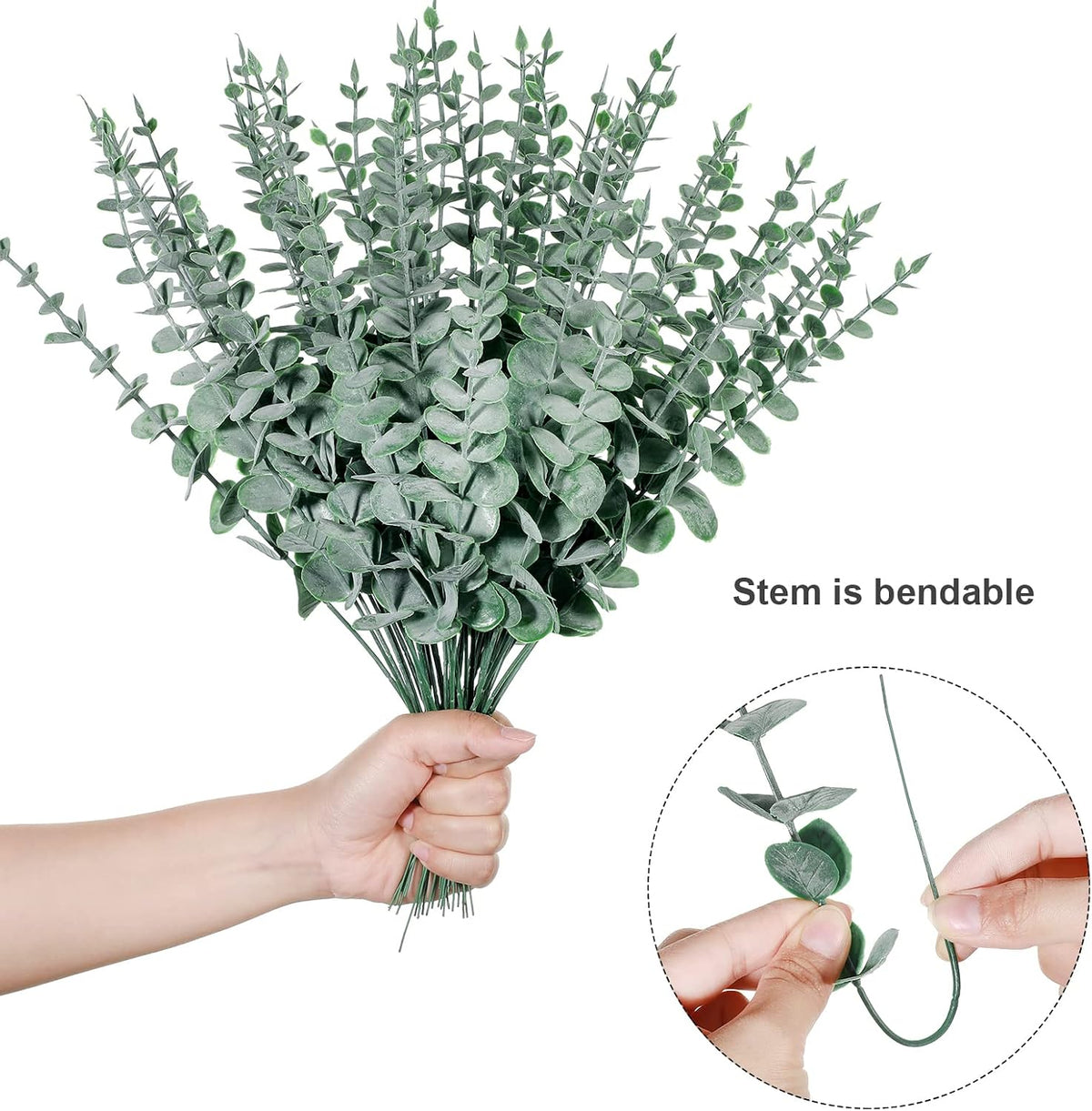 Giegxin 300 Pcs Artificial Eucalyptus Stems, Greenery Decor, Dark Green