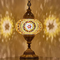 DEMMEX Battery-Operated Turkish Moroccan Mosaic Table Lamp – 12”H, 5”W, Portable Stained Glass Lantern for Indoor & Outdoor Use, Cordless Handmade Decorative Light for Bedroom, Patio & Camping, Amber