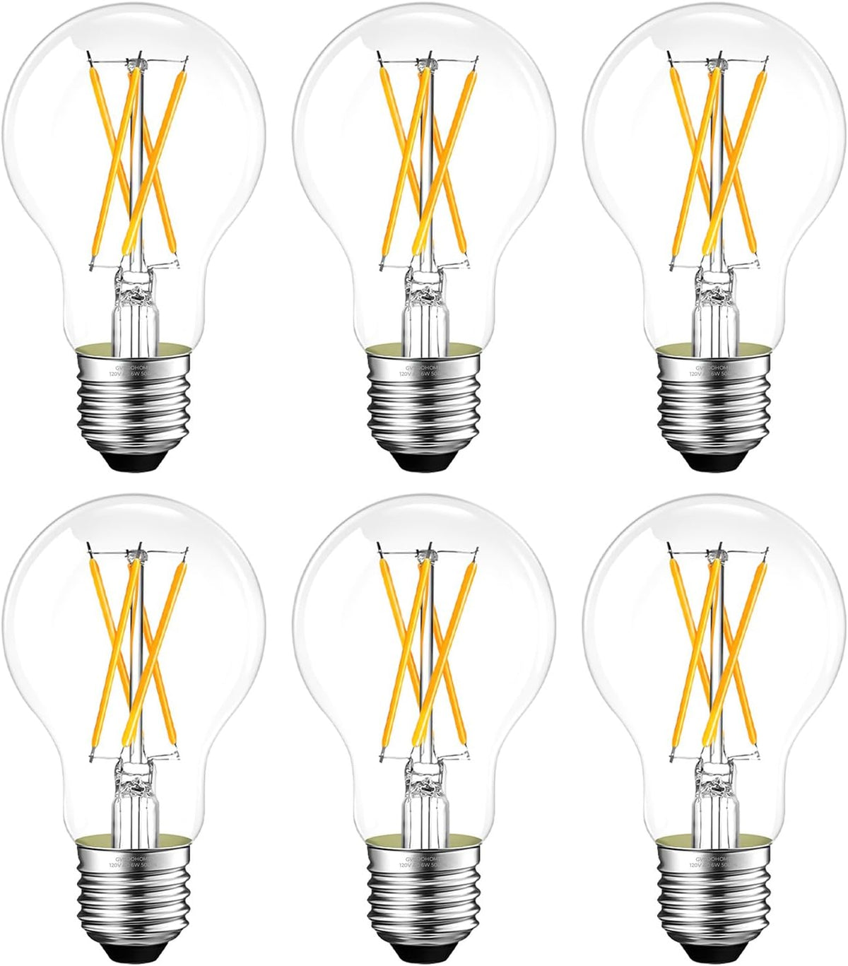 GvvooHome Dimmable E26 LED Bulb 6W, 60 watt Equivalent, A19 Clear Glass LED Light Bulb 5000K Daylight, Vintage LED Edison Bulbs for Ceiling Fan, 90+CRI, 600LM, 6 Pack
