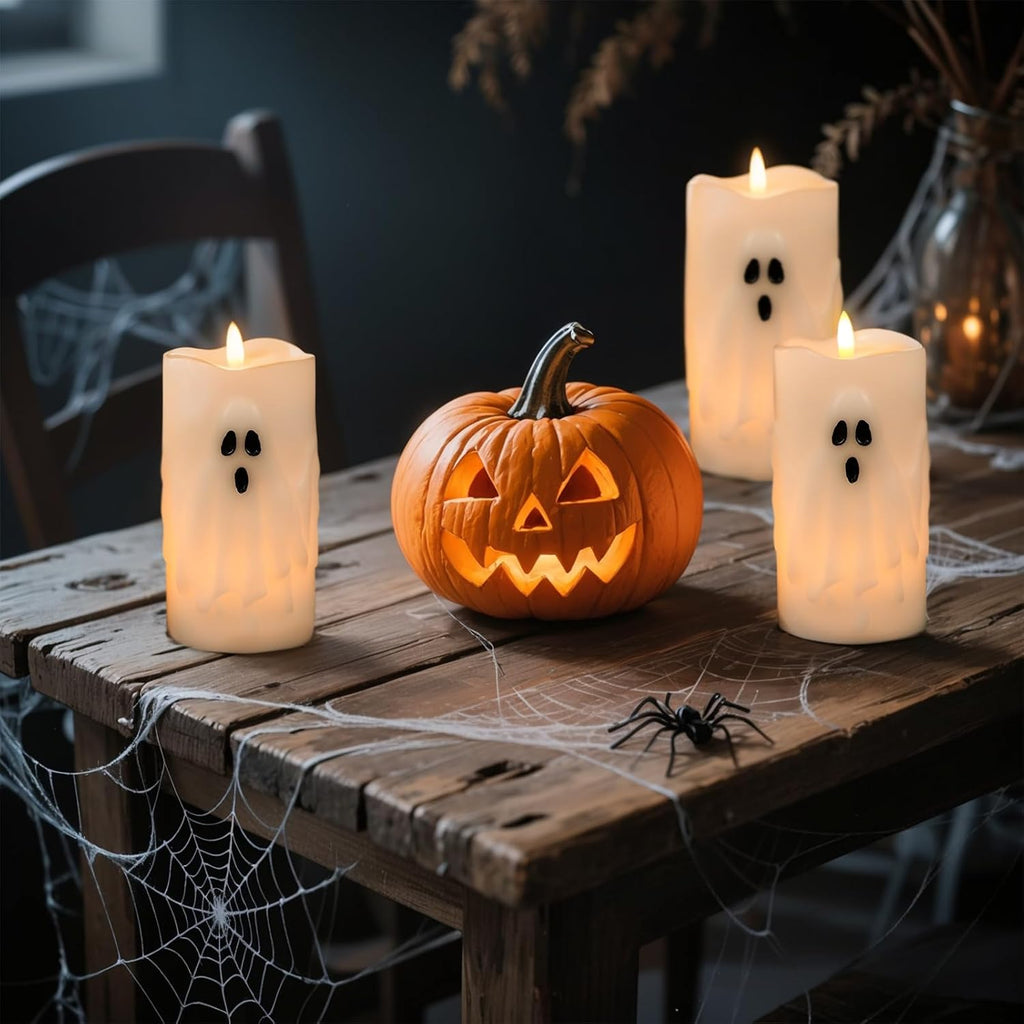 Eldnacele Halloween Ghost Flameless LED Pillar Candles with Remote Timer