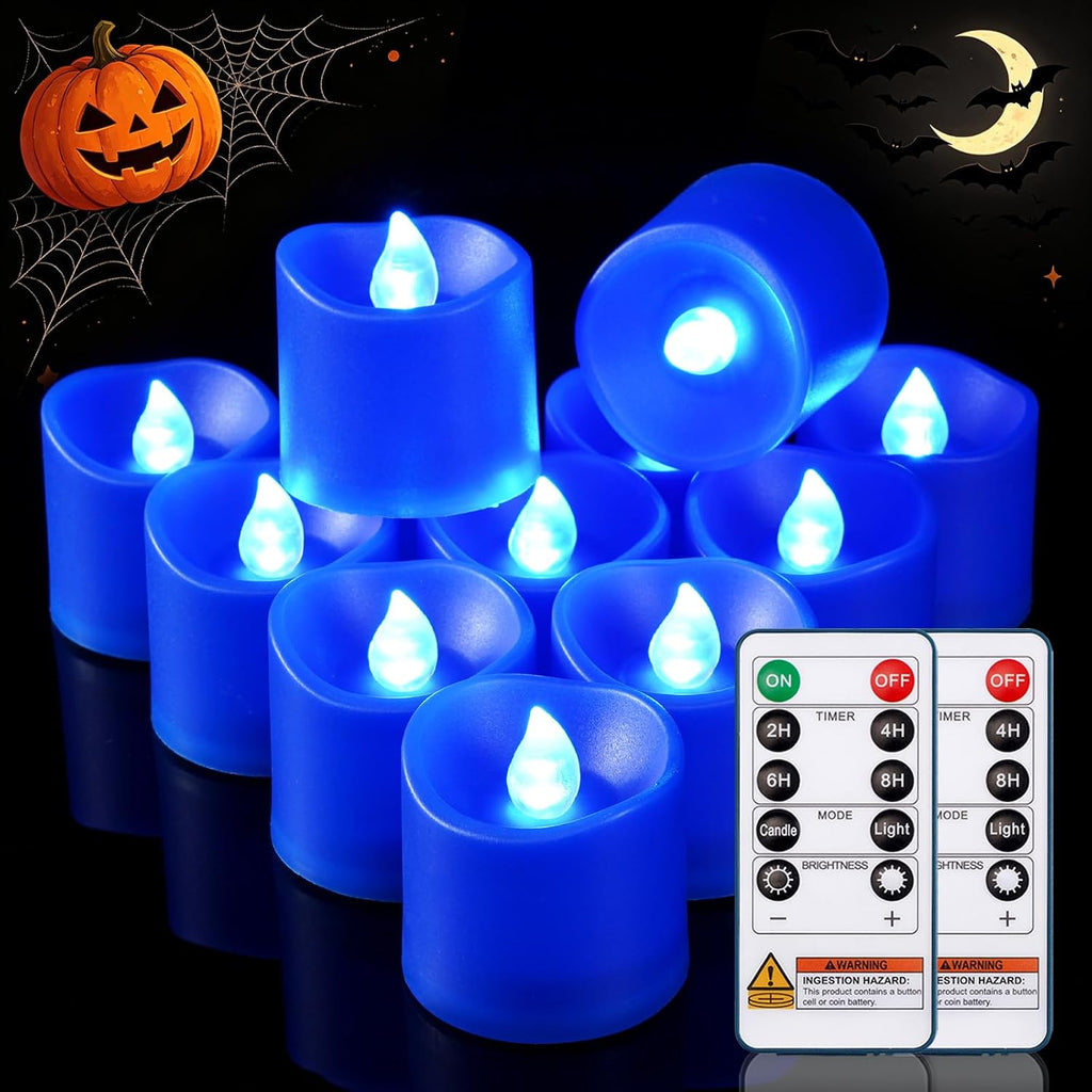 Homemory Blue Flameless LED Votive Tealight Candles & Timer Remote, 24Pack