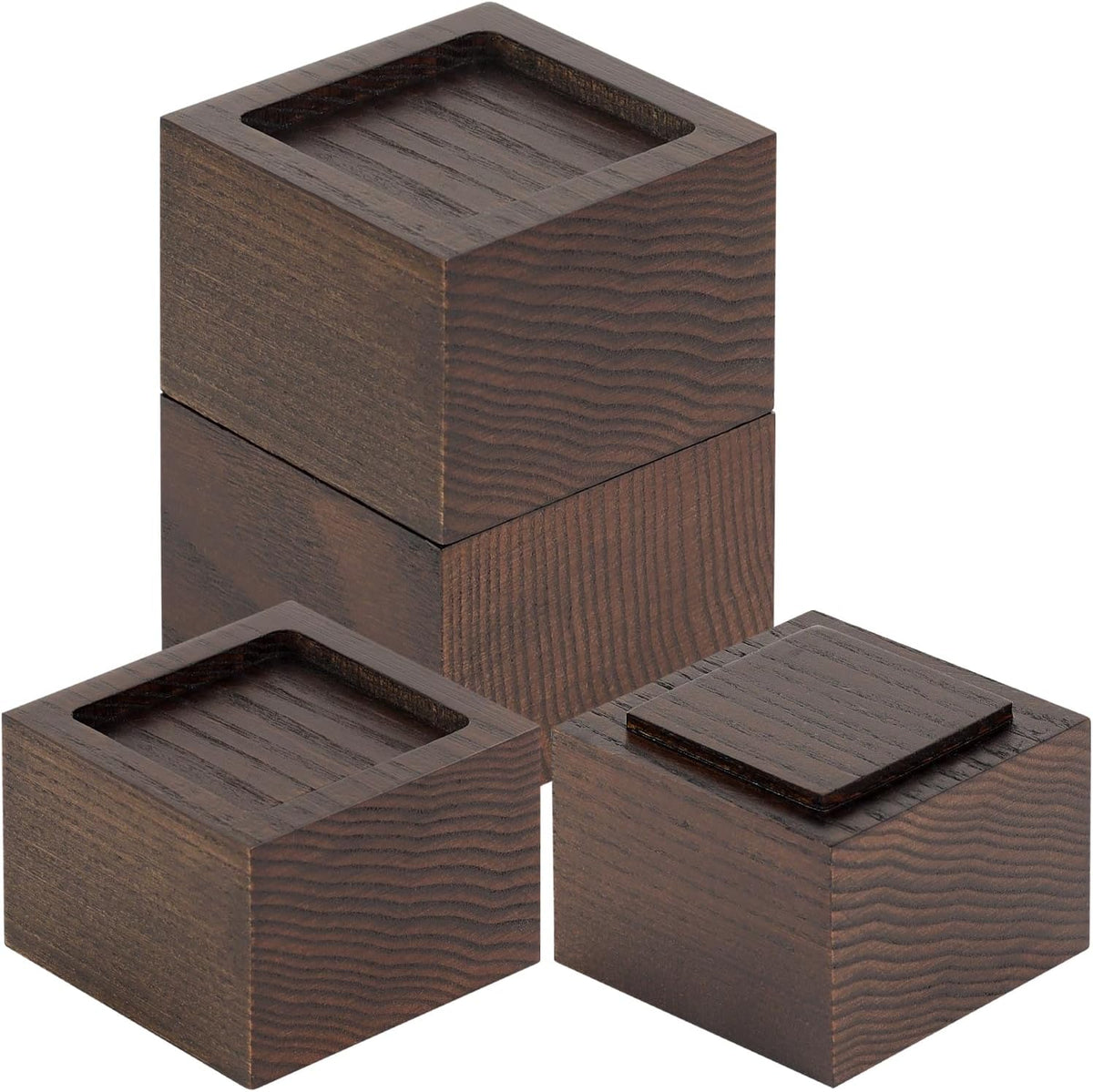 FASONLA Bed Risers (Set of 4) - Oak Solid Wood Furniture Risers Lifts Height 2" with Non-Slip Recessed Hole (4pcs-2" Hight-Walnut Color)
