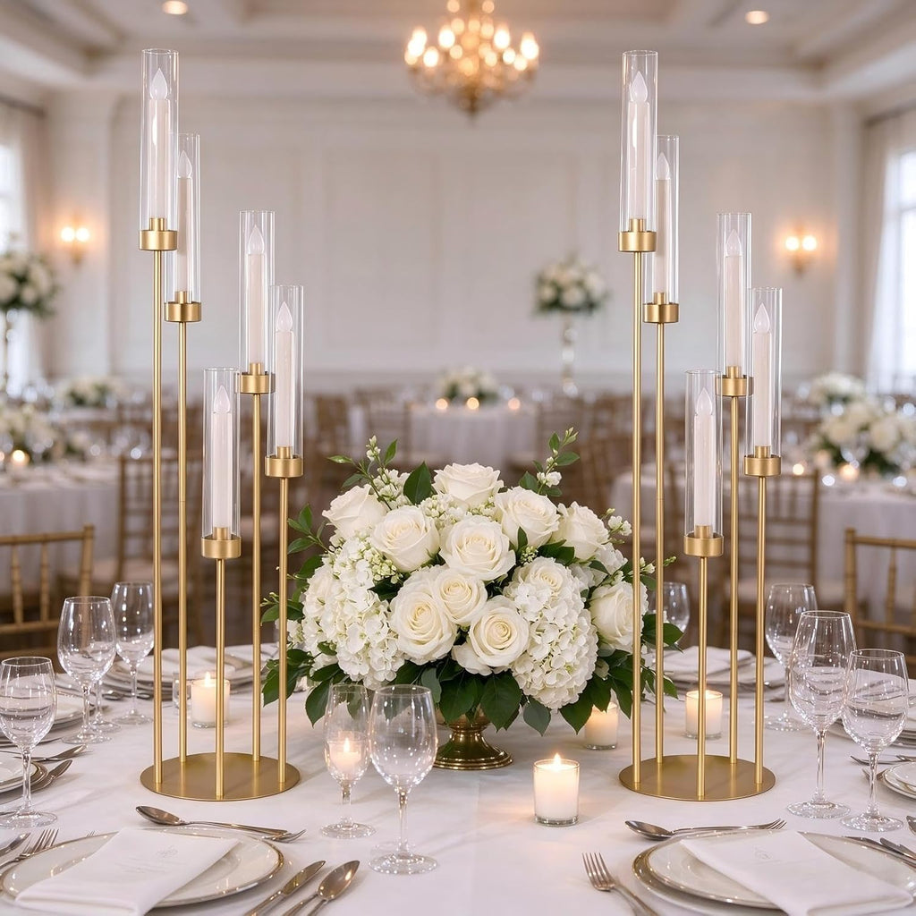 4Pcs 5 Arm Gold Candelabra Centerpieces for Table, Floor Candle Holders