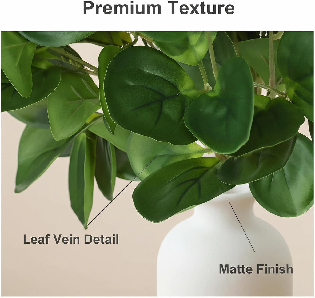 2Pcs 15" Artificial Eucalyptus Plant in Frosted Ceramic Vase for Desk