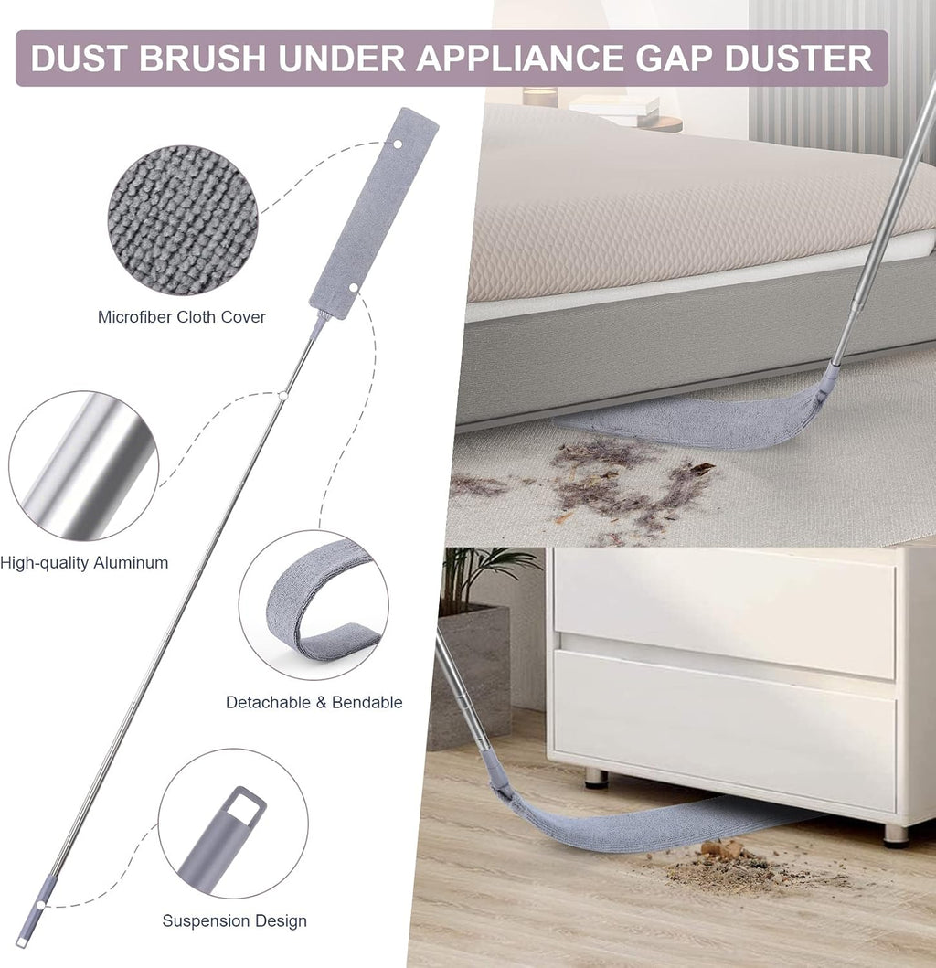 Retractable Gap Dust Cleaner, 3 Microfiber Cloths, 30-100 Inch Handle, Gray