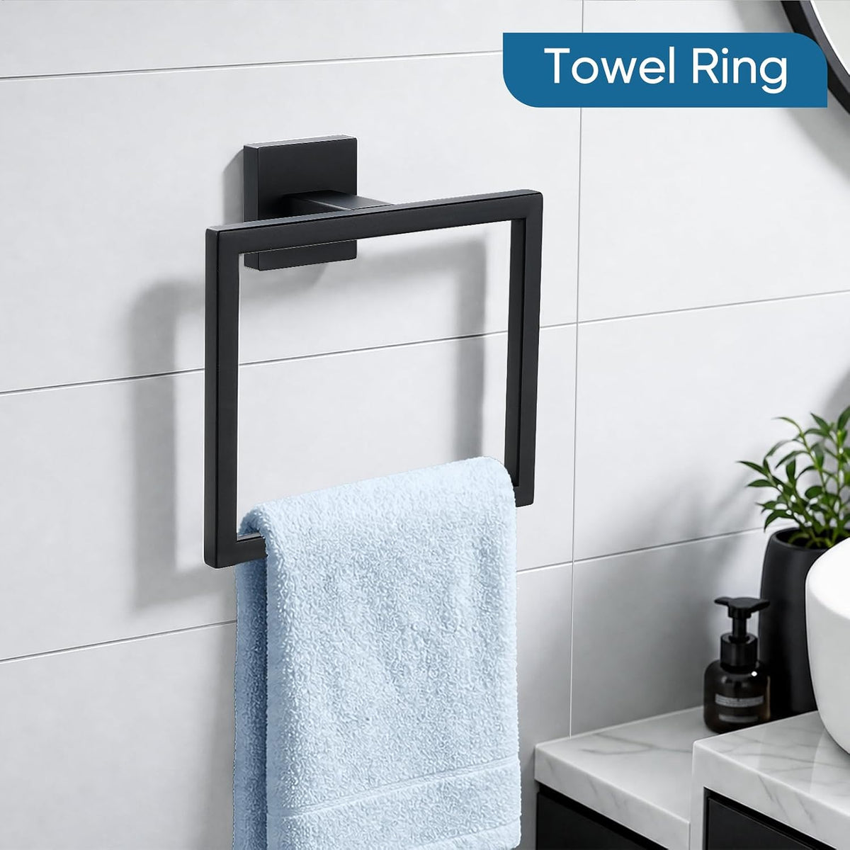 VELIMAX Mattle Black Towel Bar, SUS304 Stainless Steel Bathroom Hardware Set, Towel Racks for Bathroom Wall Mounted 16-Inches
