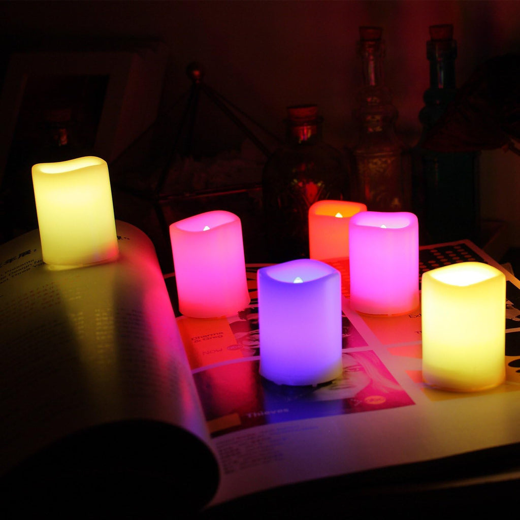 6 Battery Operated Flameless Color Changing LED Votive Candles w/Remote