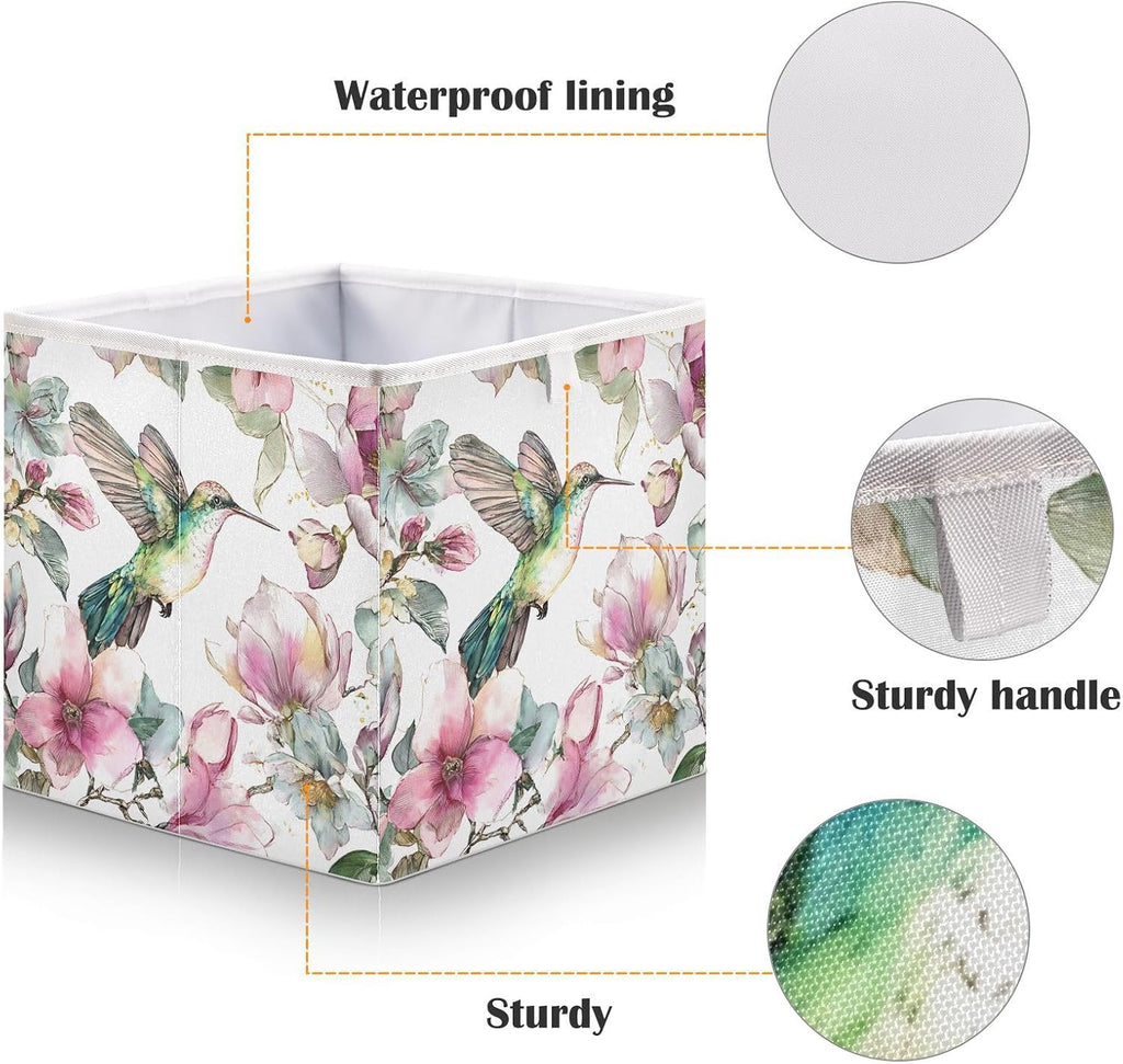 Hummingbird Cube Storage Bins Watercolor Floral Collapsible
