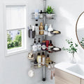 REINHARDT Corner Shower Caddy Tension Pole 4Tier Rustproof Organizer-Silver
