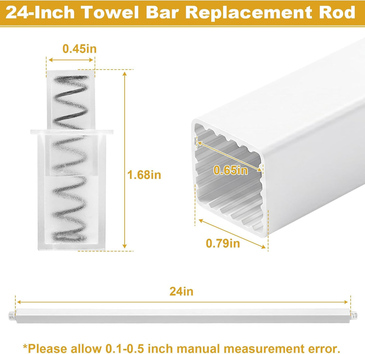 2 Pack 24 Inch Towel Bar Replacement Rod for Square Ceramic Holders