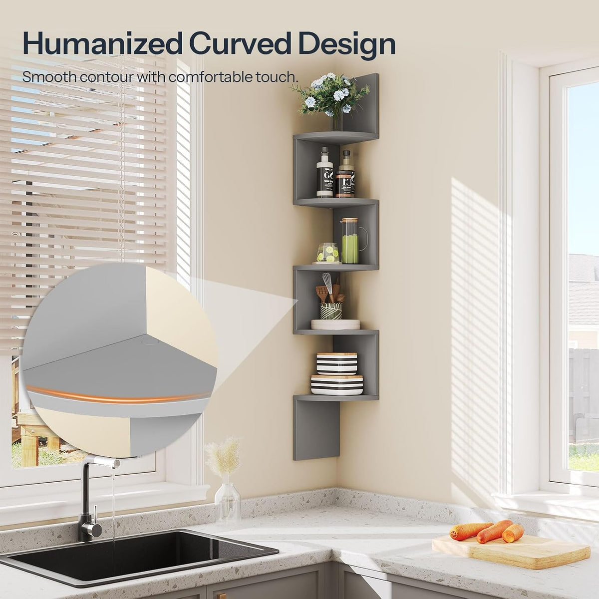 HOOBRO Corner Shelf Wall-Mounted, Set of 2 Floating Corner Shelves for Wall