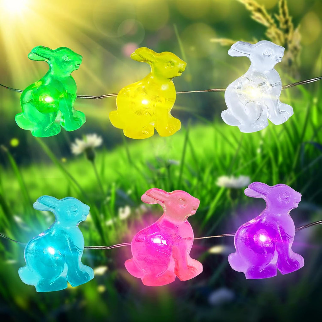 AIKEI Easter Decorative String Lights 2 Pack, 16FT 50LED Colorful Bunny Fairy Lights Battery Operated, Waterproof Rabbit Shaped String Light for Home Indoor Outdoor Spring Easter Party Decoration