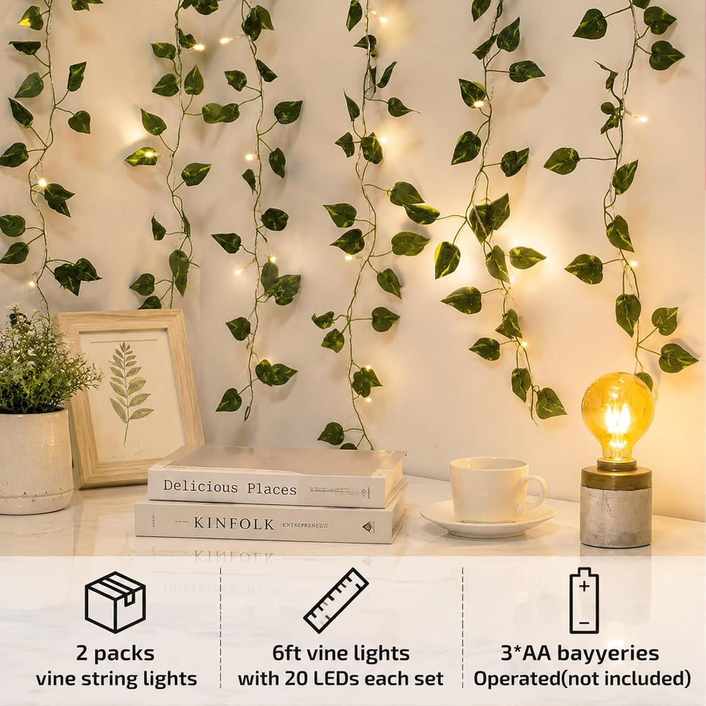 Vigdur 2 Pack 6FT Vine Lights Battery Operated 40 LED Hanging Ivy Lights
