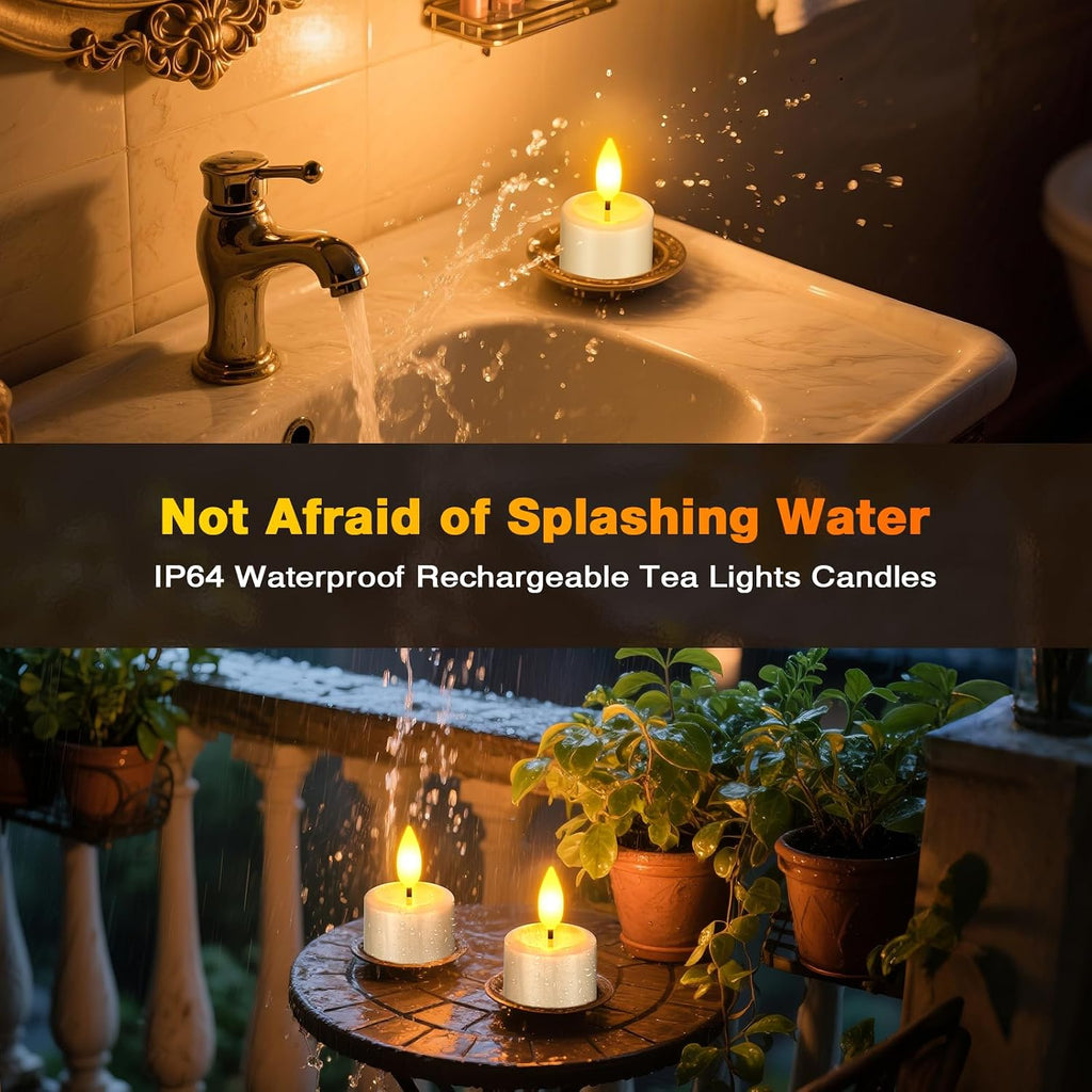 Yme Waterproof Rechargeable Tea Lights with Remote,Magnetic Charger Base