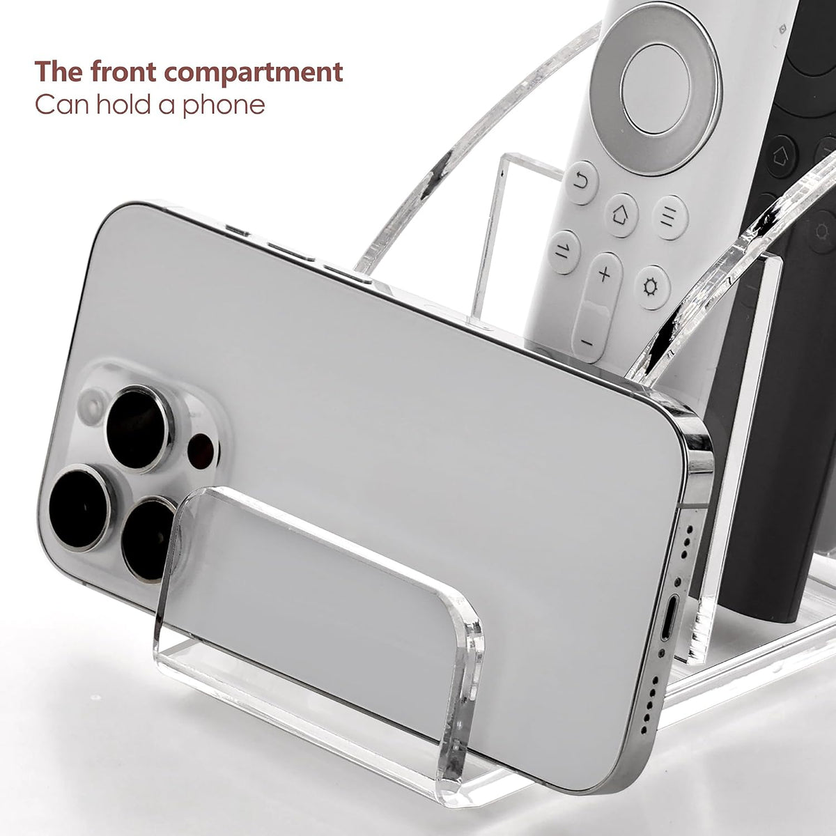DINGHUO Acrylic Remote Control Holder, 5 Compartments Desk Remote Caddy