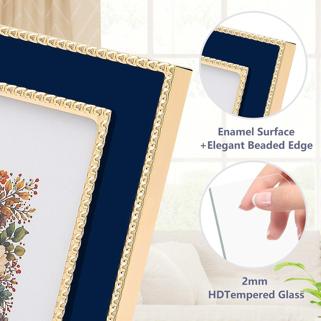 Premium Metal Picture Frame 4x6 Inches with Velvet Back Cover - Elegant and Durable Photo Frame for Displaying Cherished Memories, Perfect as Desk Decor, Home Office Accessory,Blue picture frame