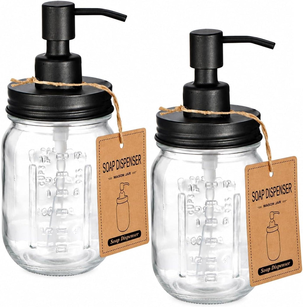 Amolliar Mason Jar Liquid Soap Dispenser, Lotion Dispenser(Black 2 Pack)
