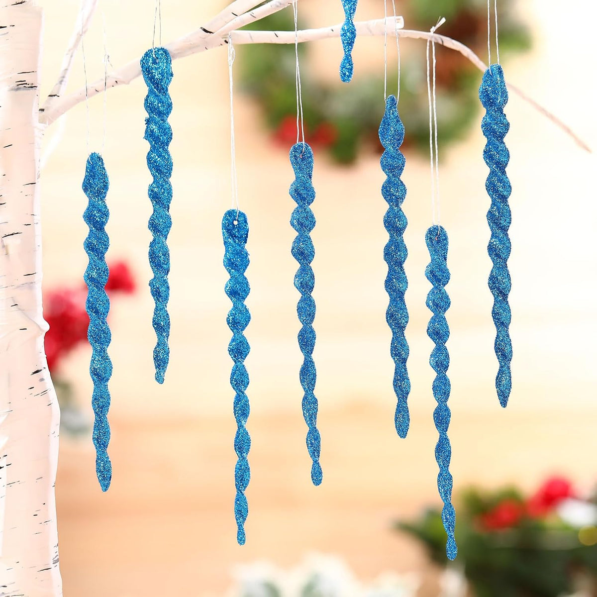 Boao 30 Pcs Christmas Plastic Icicle, Peacock Blue, 5.12 Inch
