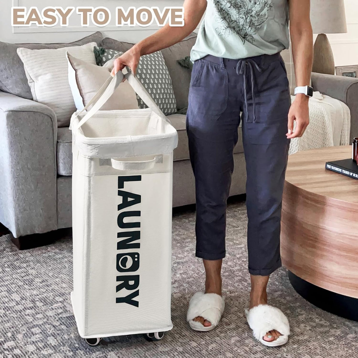 CHICVITA 75L Laundry Basket with Wheels & Handle 2-Pack, Wash Bags, White