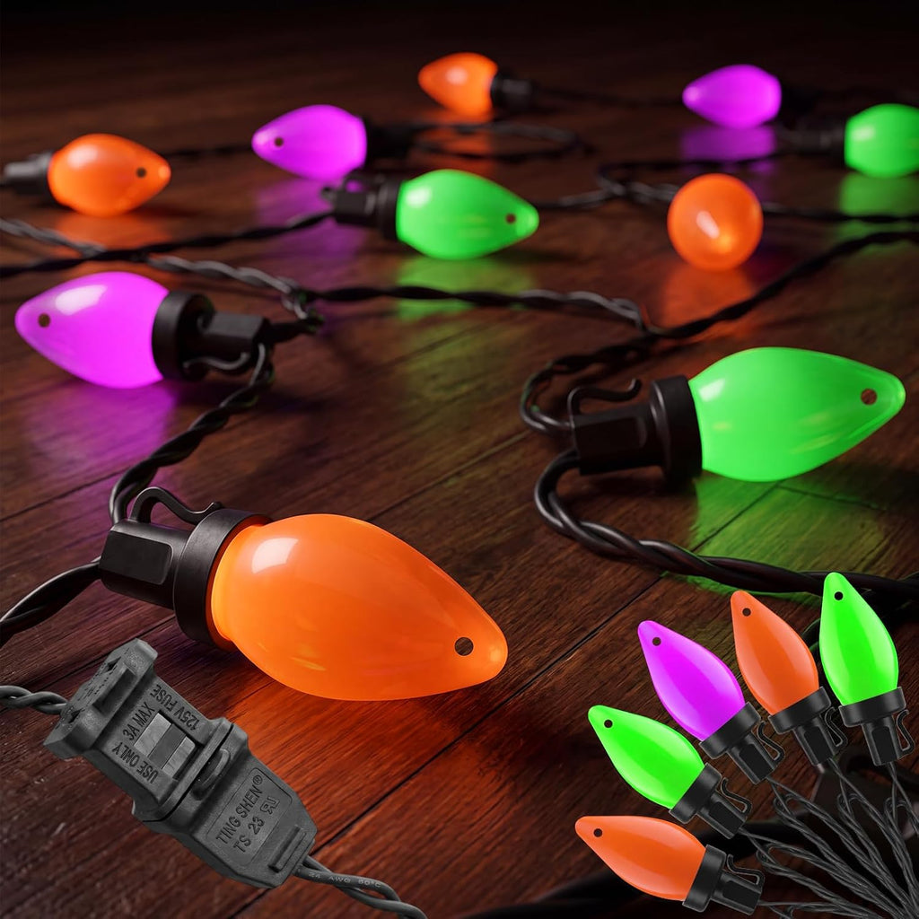 26FT Halloween C7 LED String Lights, 50 Orange Green Purple Opaque Lights