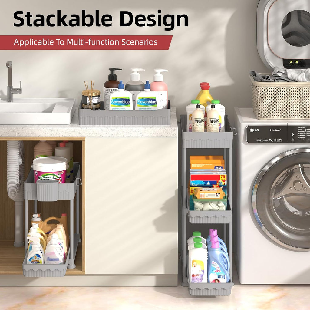 Sevenblue 4-Pack 2-Tier Under Sink Organizer with Pull Out Drawers