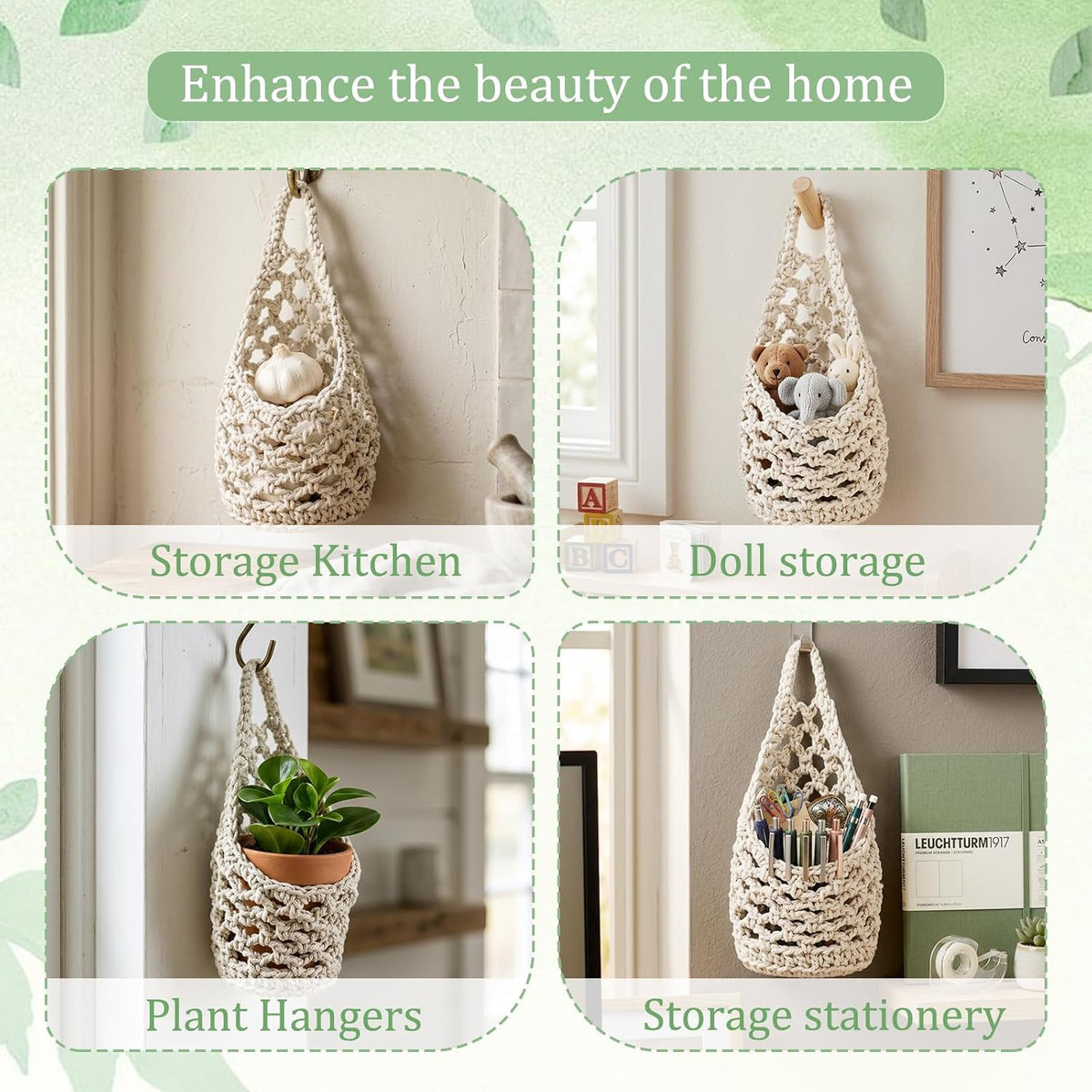 2 Pack 4-inch Macrame Wall Plant Hanger Hanging Planters, Beige
