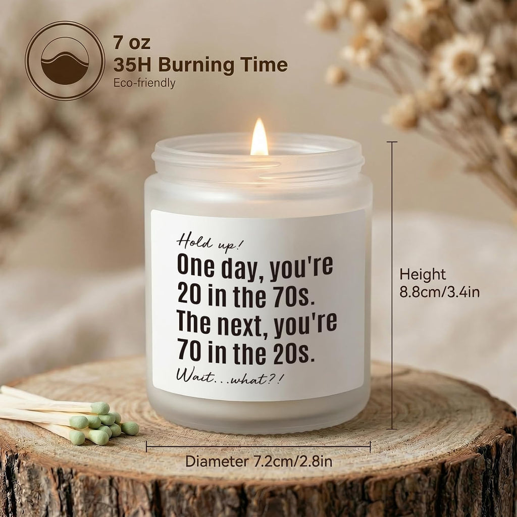 70th Birthday Gifts for Women, Men, 70th Birthday Gift, Gifts for 70 Year Old Woman, Happy 70 Year Old Bday Candle 7oz Soy Wax Lavender & Woods Scented