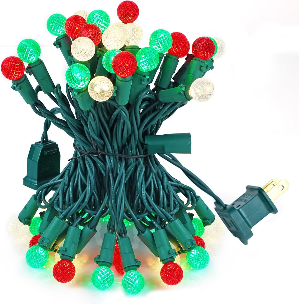 BOHON Red White and Green Christmas Lights Faceted G15 50 LED 17ft Plug in