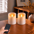 3"x4" Flickering Flameless Candles, Realistic LED Candles, Battery Operated Candles with Remote and Timers, Real Wax Electric Fake Pillar Candles for Festival Wedding Home Party Decor-2Pack