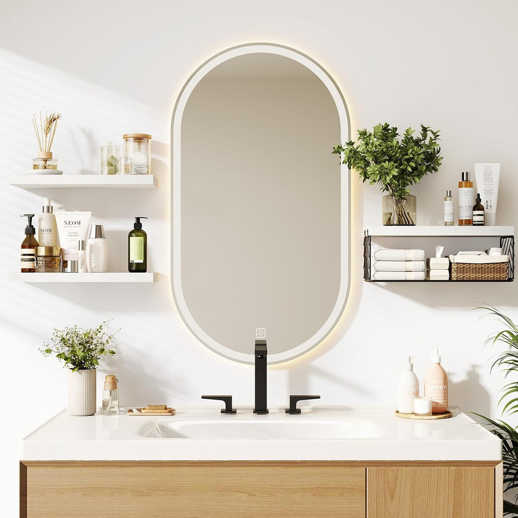 BAYKA White Floating Bathroom Shelves, 15.7in, 3Pk, Wall Mount Wood Shelf