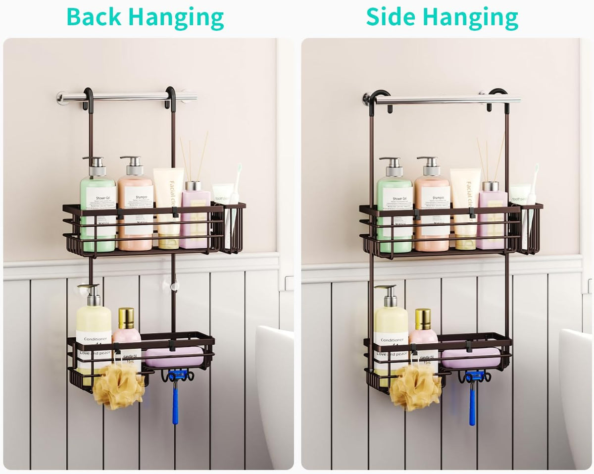 HapiRm Hanging Shower Caddy Organizer - No Drilling Shower Shelves with Hooks and Toothbrush Holder, Rustproof 304 Stainless Steel Bathroom Organizer - Bronze