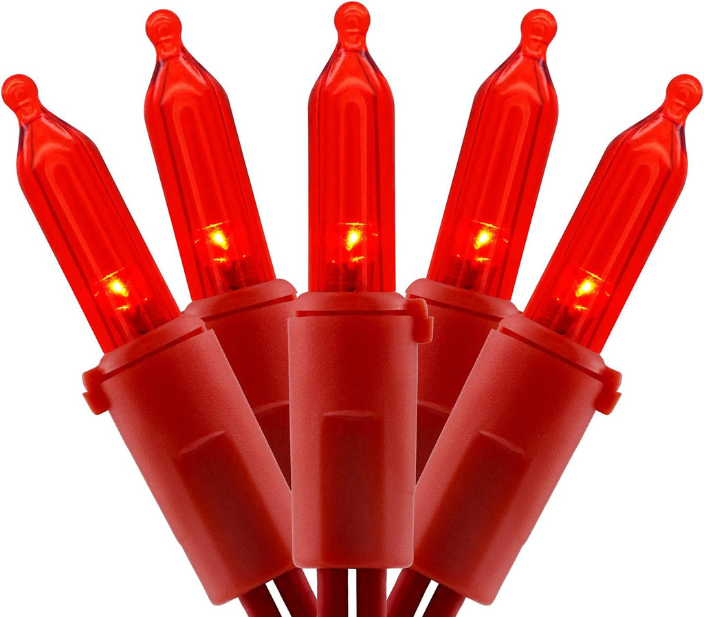 YULETIME 200 Red Christmas Lights, 2-Set 33' 100 LED Red Wire String Light