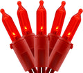 YULETIME 200 Red Christmas Lights, 2-Set 33' 100 LED Red Wire String Light