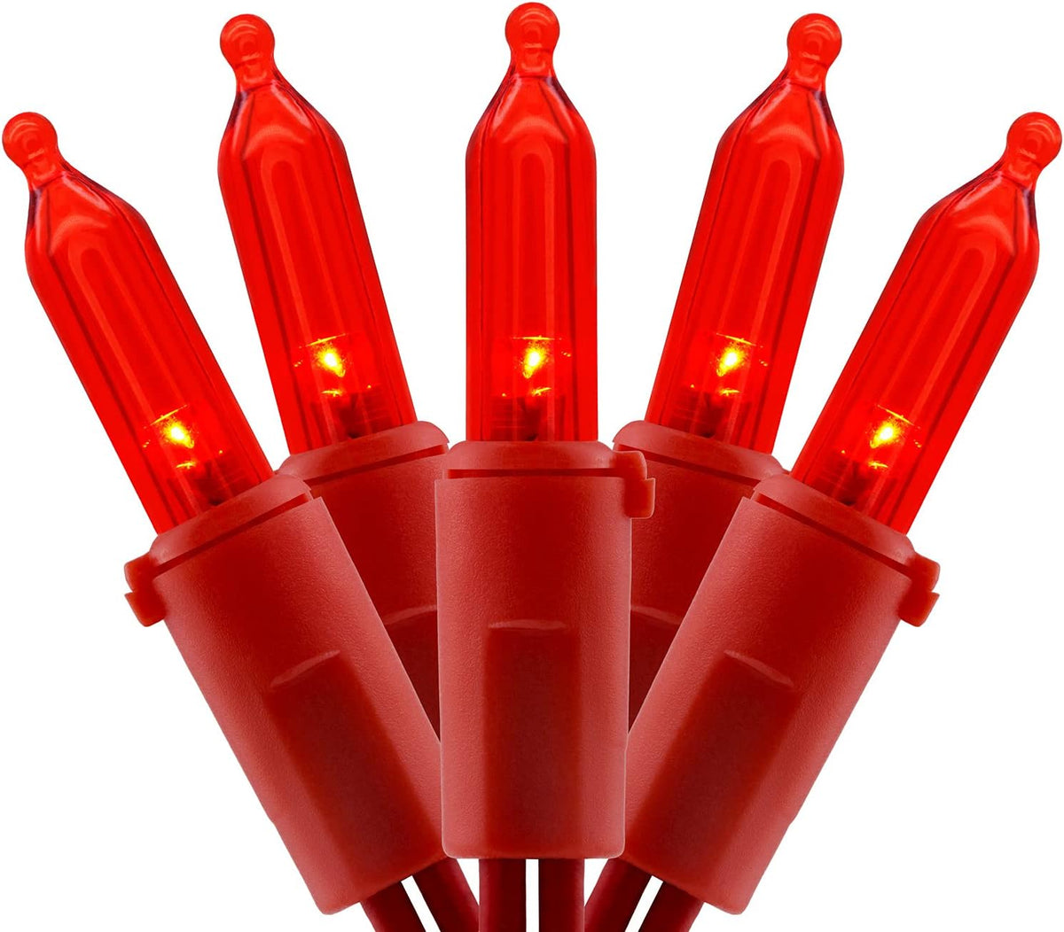 YULETIME 200 Red Christmas Lights, 2-Set 33' 100 LED Red Wire String Light