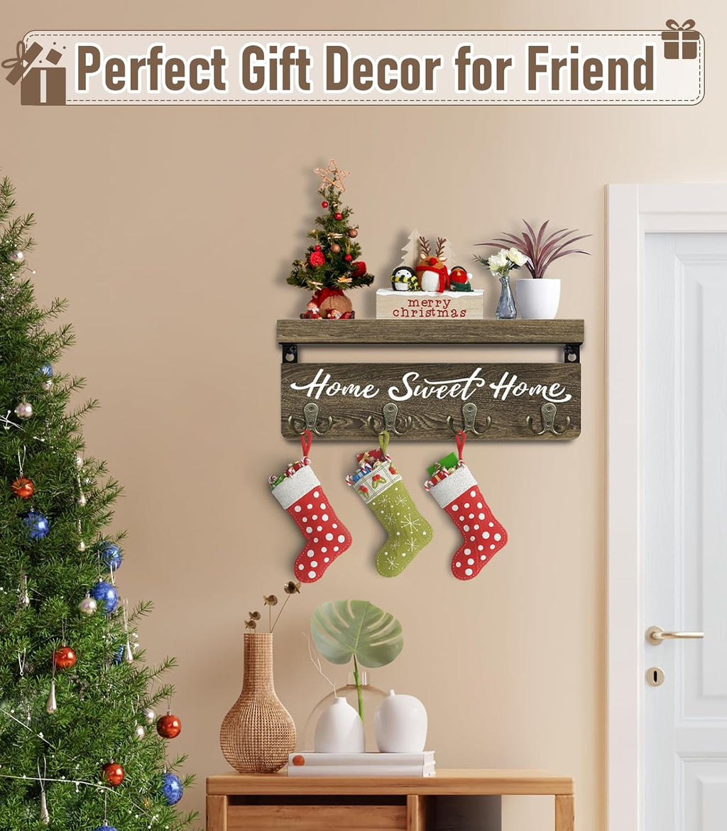 buways Key Holder Wall Mount with 8 Hooks and Cozy Home Sign (Brown)