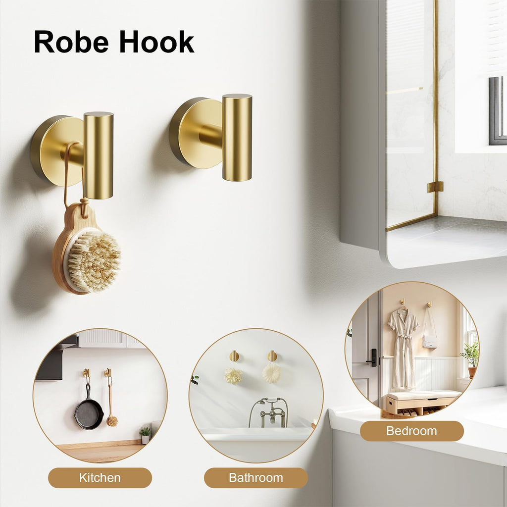 Brushed Gold Bathroom Accessories Set, 6 Pieces Bathroom Hardware Set Gold Bathroom Set, 24 Inch Towel Racks for Bathroom, SUS304 Stainless Steel Bath Towel Bar Set Toilet Paper Holder Wall Mounted