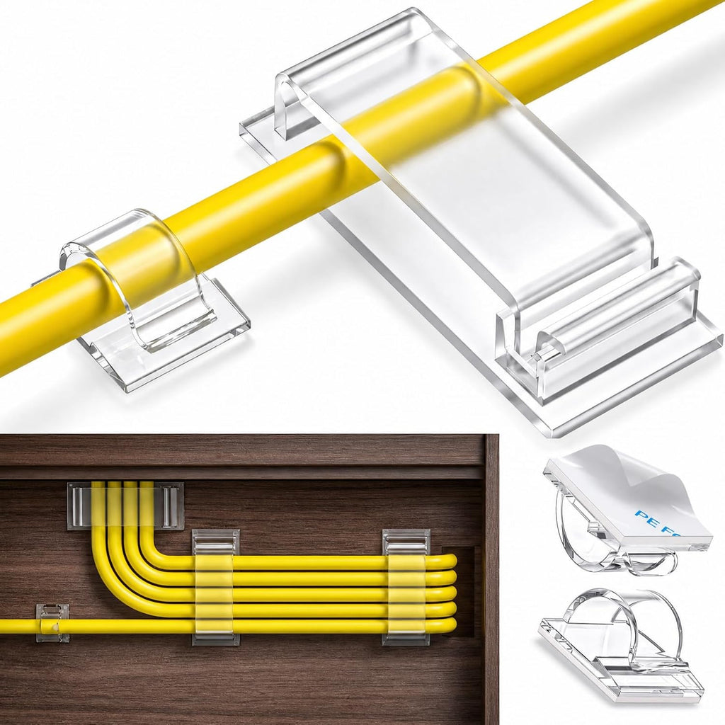[70 Pcs] Adhesive Cable Clips, Cable Management Clips to Keep Desk Clean, Cord Clips Include 50 Small & 20 Large Adhesive Cable Organizer for Desk, Wall, TV, Home Office Essentials, Clear