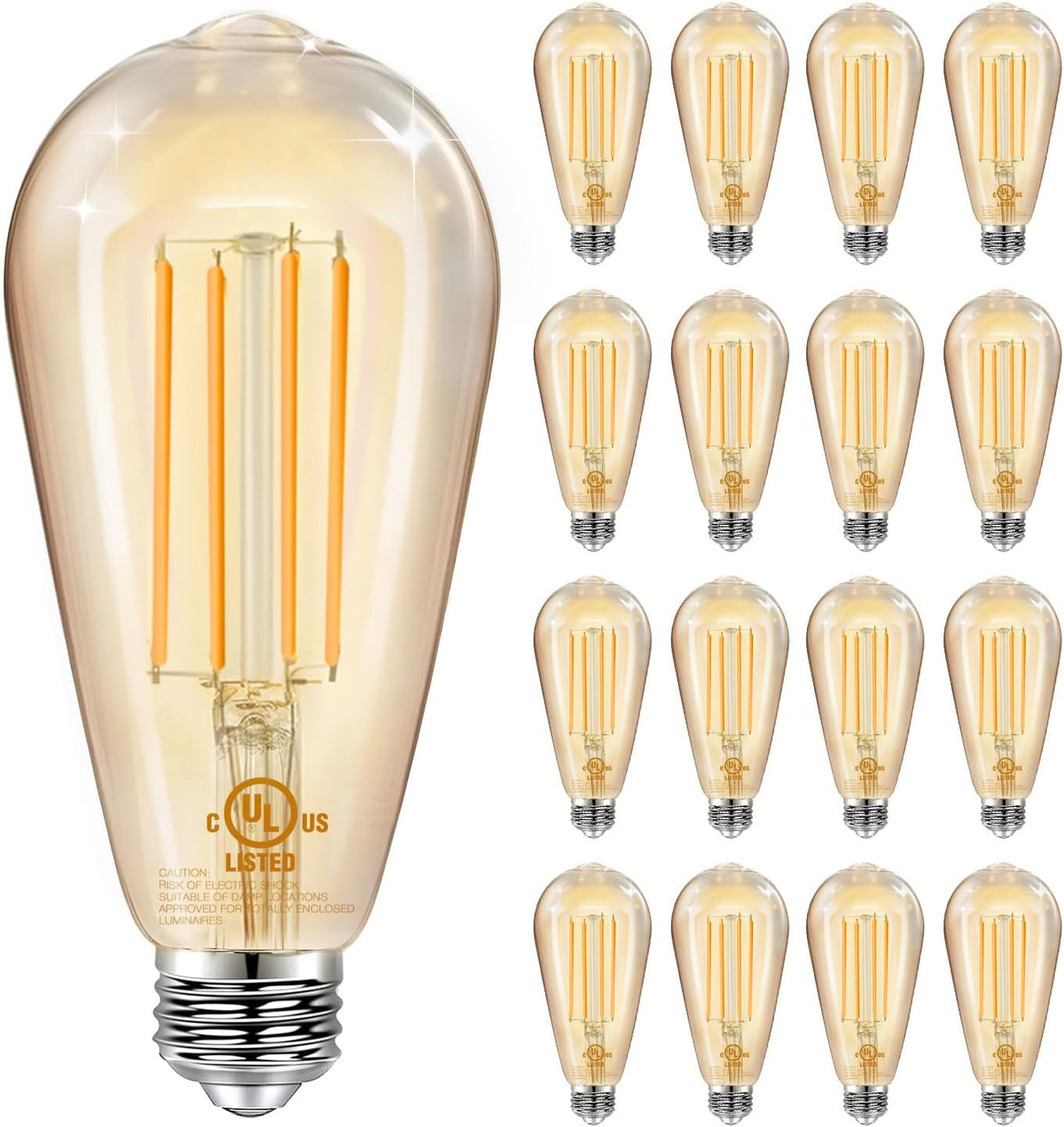 DAYBETTER 16 Pack Vintage LED Edison Bulbs, E26 Led Bulb 60W Equivalent, Dimmable Led Light Bulbs, High Brightness 800 LM Amber Warm 2200K, ST58 Antique Filament Bulbs, Clear Glass Style for Home
