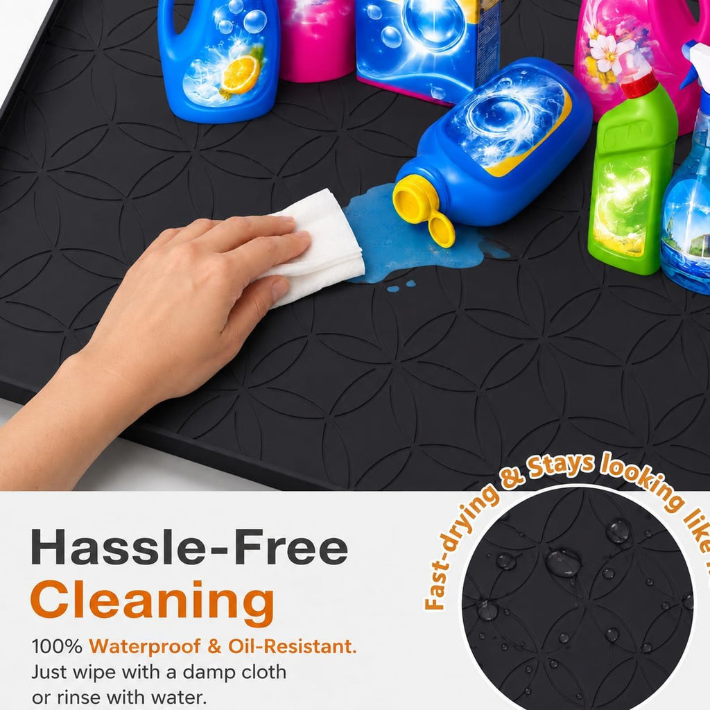 34"x22" Waterproof Cabinet Protector Silicone Under Sink Tray(Black)