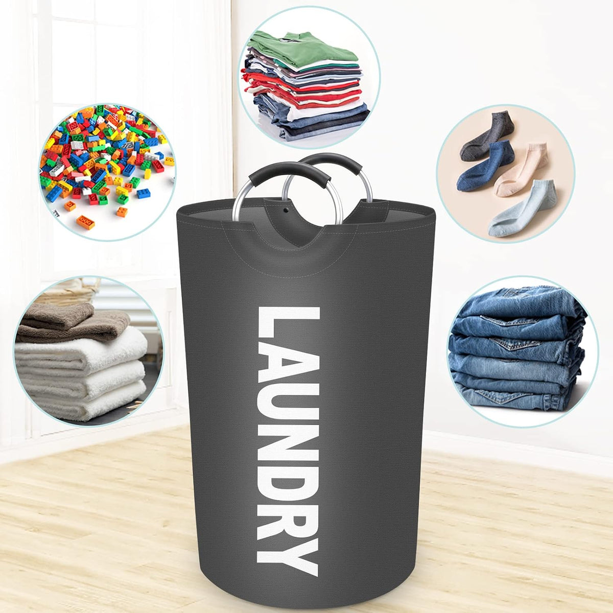 115L Large Laundry Basket, Dirty Clothes Waterproof Laundry Hamper, Grey