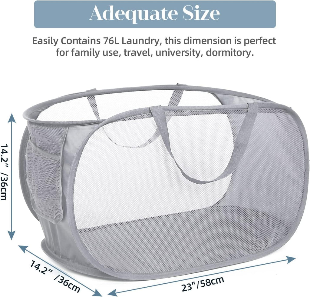 6 Pcs Durable Collapsible Laundry Baskets, Foldable Laundry Basket Large Opening, Pop Up Laundry Hamper with Pocket, Clothes Hamper with Handles for Laundry, Bathroom, Kids Room, Dorm or Trave