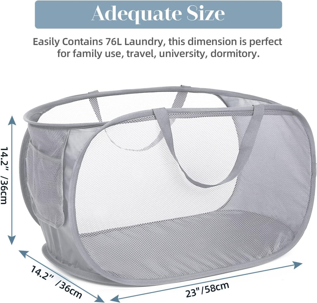 6 Pcs Durable Collapsible Laundry Baskets, Foldable Laundry Basket Large Opening, Pop Up Laundry Hamper with Pocket, Clothes Hamper with Handles for Laundry, Bathroom, Kids Room, Dorm or Trave