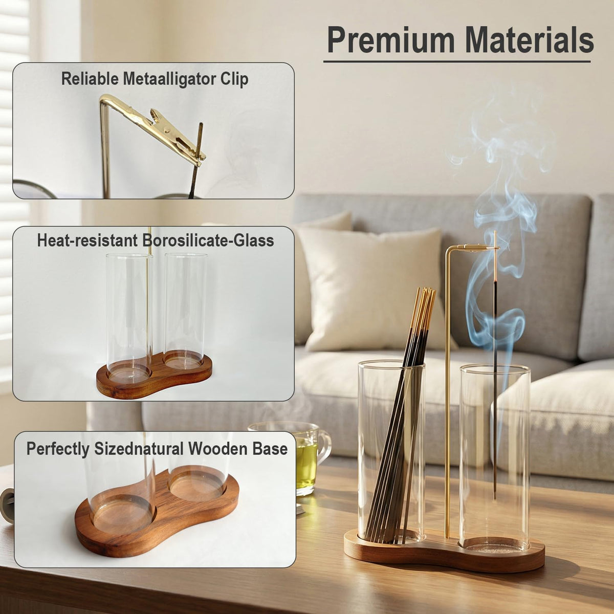 Incense Holder, 2 in 1 Glass Incense Holder for Sticks, Anti-Ash Incense Burner with Ash Catcher and Incense Storage for Yoga Meditation Spa Home Decor