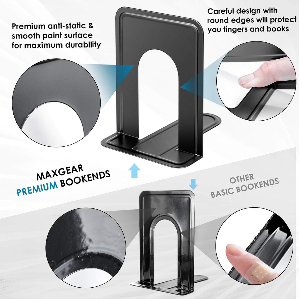 MaxGear Matte Painted Book Ends, Heavy Duty and Sturdy Bookends for Shelves