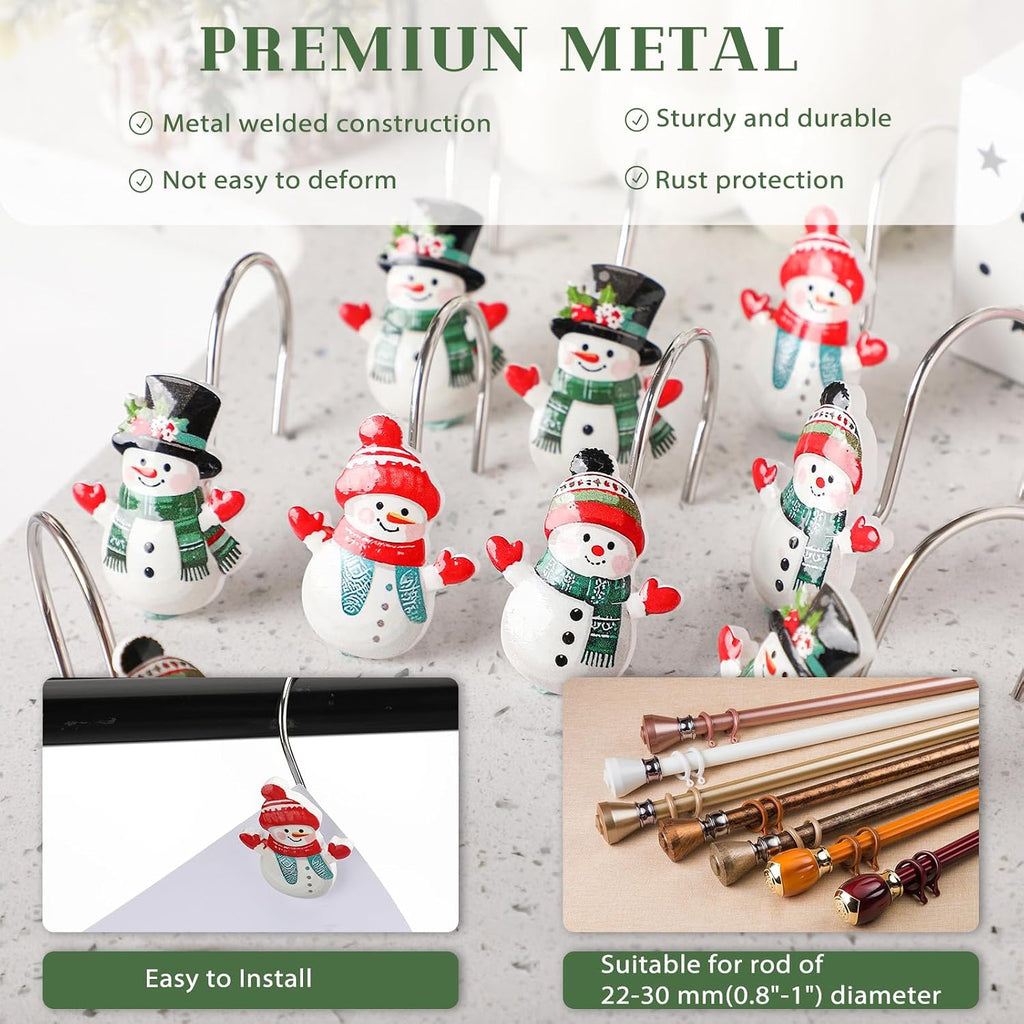 Colingmill 12 Pcs Christmas Snowman Shower Curtain Hooks Bulk