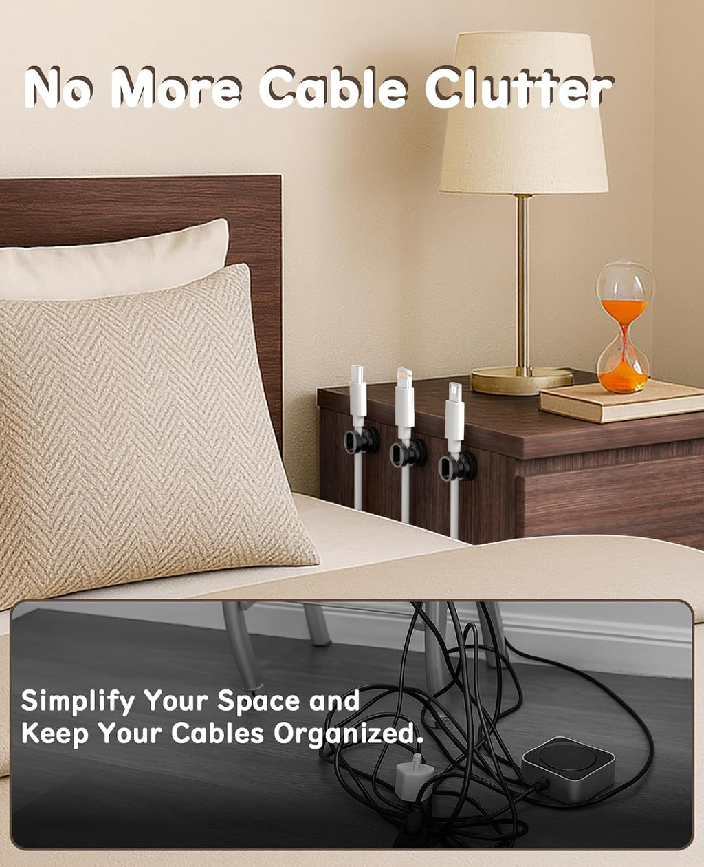 Maveek Magnetic Cable Holders, Cord Anchor for Desk, 4 Pack, Metallic Black