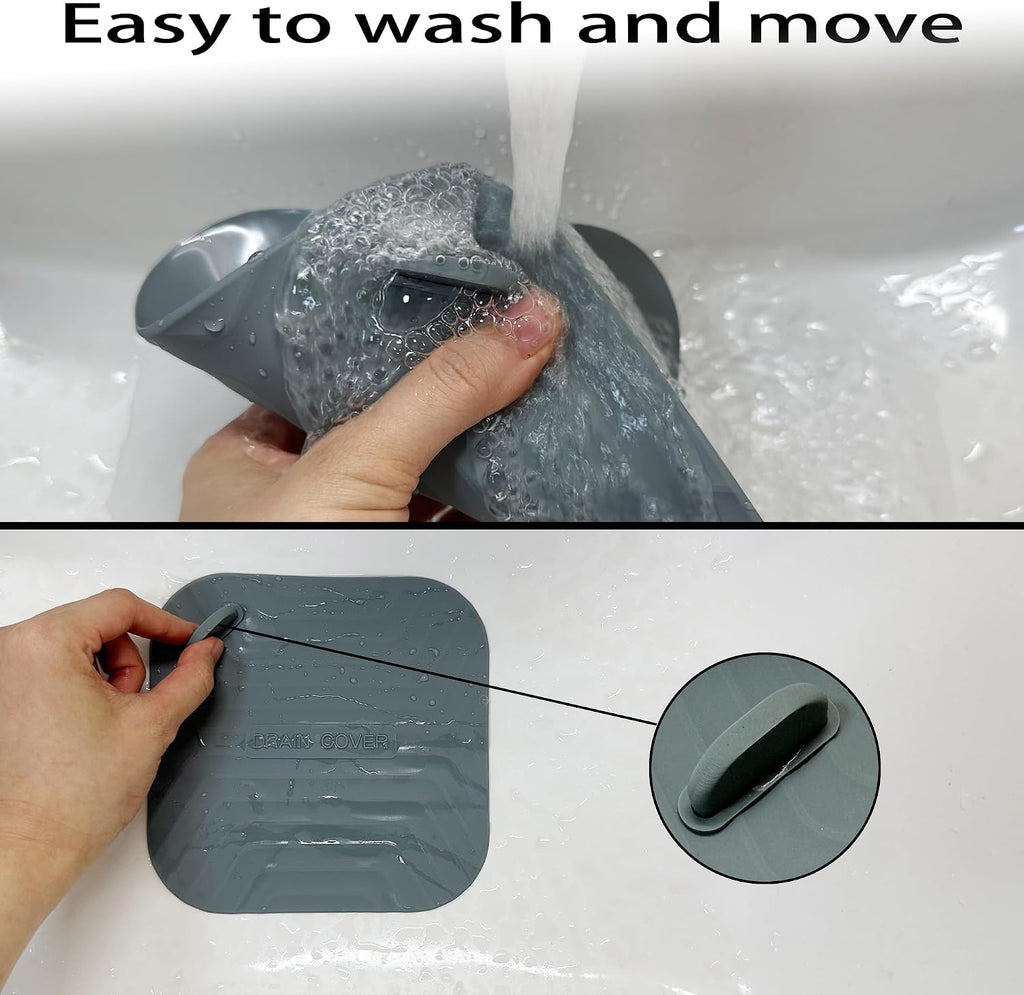 Shower Drain Cover Tub Stopper,2 Pieces Sewer Anti-Odor Mat Deodorizing Drain Plugs for Kitchen,Bathroom and Laundry(5.9x5.9 inch) Gray