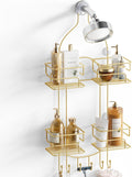 SRIWATANA Shower Caddy Hanging, Shower Organizer with Razor Hooks, Gold