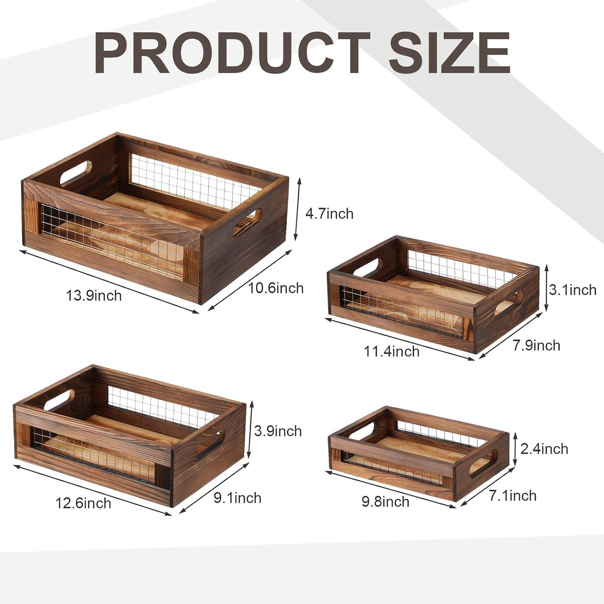 FillTouch 4 Pcs Wooden Nesting Countertop Baskets, Walnut, Small